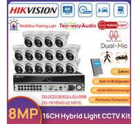 Hikvision 16CH 4K Hybrid Light Camera System Kit Red&Blue Light 2Way Audio Alarm