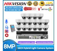 Hikvision 16CH 8K NVR 8MP Hybrid Light Dome ColorVu IR Camera 4K CCTV System HDD
