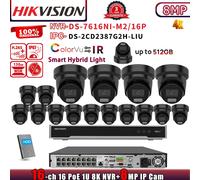 HIKVISION 16CH NVR DS-7616NI-M2/16P Turret ColorVu MIC 8MP 4K IP Camera Systems