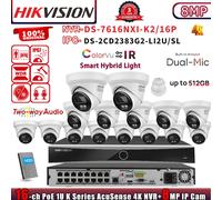 Hikvision 16CH NVR DS-7616NXI-K2/16P ColorVu 8MP IP Camera DS-2CD2383G2-LI2U/SL