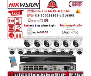 Hikvision 16CH NVR DS-7616NXI-K2/16P Colorvu 8MP IP Camera DS-2CD2383G2-LI2U/SRB