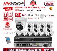 HIKVISION 16CH NVR Systems Acusense Colorvu Mic 8MP IP CAMERA DS-2CD2387G3-LI2UY