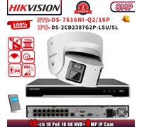 Hikvision 16POE 16CH NVR Set ColorVu 180View 8MP IP Camera DS-2CD2387G2P-LSU/SL