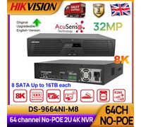Hikvision 32MP 64CH NO-POE 8K NVR Video Recorder Dual-Stream DS-9664NI-M8 ANPR