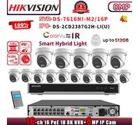HIKVISION 32MP 8K 16CH NVR Hybrid Light Turret ColorVu+IR 8MP IP Camera Systems