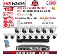 Hikvision 32MP 8K 16CH NVR System Red&Blue Light Alarm Colorvu POE 8MP IP Camera