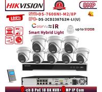 HIKVISION 32MP 8K 8CH NVR DS-7608NI-M2/8P ColorVu Turret 8MP 4K POE Camera Set
