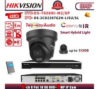 Hikvision 32MP 8K 8CH NVR System ColorVu 8MP 4K POE Camera DS-2CD2387G2H-LISU/SL