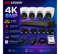 Hikvision 4K 8MP Outdoor CCTV Kit 4 Turret Cameras AcuSense DVR 1TB HDD UK BNC