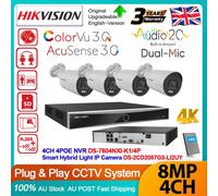Hikvision 4CH 4POE AI 4K 8MP Hybrid Light ColorVu3.0 Mic System Bullet IP Camera