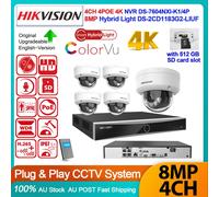 Hikvision 4CH AI NVR 4K 8MP ColorVu+IR Acusense Dome IP Camera Mic System Kit UK