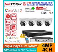 Hikvision 4CH AI NVR 4MP Hybrid Light IP Camera CCTV System ColorVu3.0 Dual-Mic