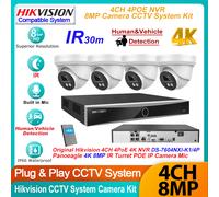 Hikvision 4CH AI NVR CCTV System 4K 8MP IR POE MIC Turret IP Camera Human Detect