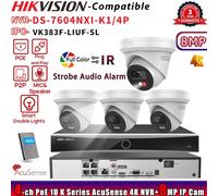 Hikvision 4CH NVR DS-7604NXI-K1/4P 4POE Colorvu Speaker Hybrid 8MP IP Camera Lot