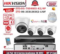 Hikvision 4CH NVR DS-7604NXI-K1/4P Acusense ColorVu 8MP Security Camera Systems