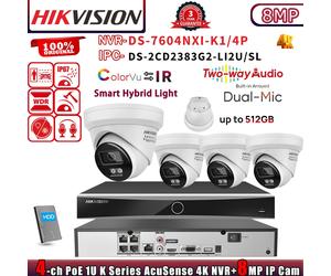 Hikvision 4CH NVR DS-7604NXI-K1/4P ColorVu+IR 8MP IP Camera DS-2CD2383G2-LI2U/SL