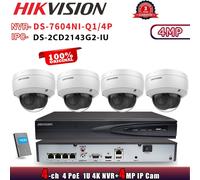 Hikvision 4CH NVR System DS-7604NI-Q1/4P Dome 4MP POE Camera MIC DS-2CD2143G2-IU