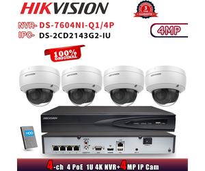 Hikvision 4CH NVR System DS-7604NI-Q1/4P Dome 4MP POE Camera MIC DS-2CD2143G2-IU