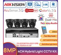Hikvision 4CH Security System Set 4K Hybrid Light ColorVu Camera Black 2Way Talk
