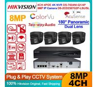 Hikvision 4K 4CH NVR 8MP 180° Dual Lens ColorVu IP Camera POE System 2-Way Audio