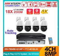 Hikvision 4K 4CH NVR 8MP 18X Zoom Auto Tracking PTZ Camera System 2Way Audio Kit