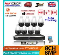 Hikvision 4K 8MP 8CH 40X Auto-tracking IR PTZ Camera CCTV System 2-Way Audio Kit