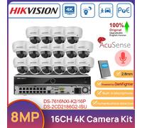 Hikvision 4K AcuSense CCTV System 12MP 16CH NVR 8MP MIC IR Outdoor Dome Camera