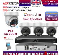 Hikvision 4POE 4CH NVR 8MP 5X Zoom IP Camera Dual Light Colorvu CCTV System Lot