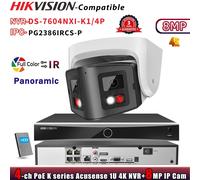 HIKVISION 4POE 4CH NVR System Dual Light Color+IR Network 180view 8MP ip camera