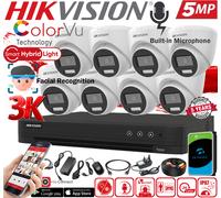 HIKVISION 5MP 3K Colorvu CCTV System Audio Mic Camera H.265+ DVR Security Turret