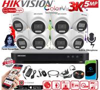 Hikvision 5MP ColorVu 3K CCTV DVR Built-in Mic SYSTEM KIT Audio Outdoor Camera