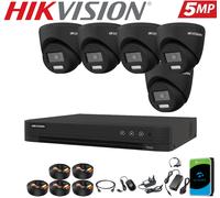 Hikvision 5MP ColorVu Audio CCTV Kit 4CH/8CH/16CH DVR Camera System IP67 Black