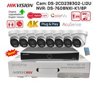 Hikvision 8CH 4K 12MP NVR 8MP ColorVu Acusense IP Camera System MIC Outdoor IP67
