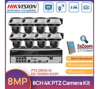 Hikvision 8CH 4K NVR + 4K PTZ CCTV System 8MP 5XZoom IR PTZ MIC POE Dome Camera