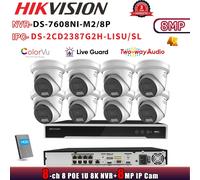 Hikvision 8CH NVR 8K DS-7608NI-M2/8P Audio alarm light ColorVu 8MP IP Camera Kit