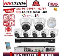 HIKVISION 8CH NVR DS-7608NI-M2/8P ColorVu+IR 8MP IP Camera DS-2CD1383G2-LIUF Lot