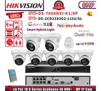 Hikvision 8CH NVR DS-7608NXI-K1/8P Acusense Audio ColorVu 8MP 4K POE Camera Set