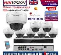 Hikvision 8CH NVR DS-7608NXI-K1/8P Dome DarkFighter 8MP IP Camera Acusense Lot