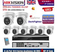 Hikvision 8CH NVR DS-7608NXI-K1/8P Systems kit PoE 8MP IP Camera DarkFighter Lot