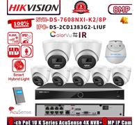 HIKVISION 8CH NVR DS-7608NXI-K2/8P ColorVu 8MP IP Camera DS-2CD1383G2-LIUF Lot