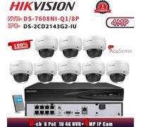 Hikvision 8CH NVR System DS-7608NI-Q1/8P Dome 4MP POE Camera MIC DS-2CD2143G2-IU