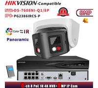 HIKVISION 8CH NVR Systems DS-7608NI-Q1/8P Color+IR 180VIEW IP 8MP POE camera Set