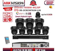 HIKVISION 8K 8CH NVR DS-7608NI-M2/8P ColorVu IR Turret 8MP 4K POE Camera Systems