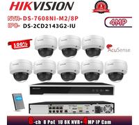 Hikvision 8K 8CH NVR System DS-7608NI-M2/8P Dome MIC 4MP Camera DS-2CD2143G2-IU