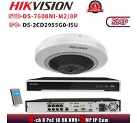 Hikvision 8K DS-7608NI-M2/8P 8POE 8CH NVR System 180°Fisheye Audio 5MP IP Camera