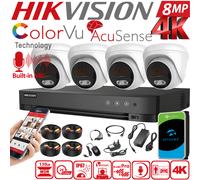 Hikvision 8MP 4K COLORVU CCTV Security Kit with Audio Mic, DVR +1TB HDD, IP67 UK