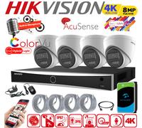 HIKVISION 8MP COLORVU AUDIO CCTV SYSTEM IP POE CAMERA 4K 4CH NVR 4TB HARD DRIVE
