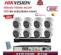 Hikvision 8POE 8CH NVR DS-7608NI-M2/8P Turret Colorvu MIC 8MP IP Camera Systems