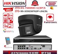 Hikvision 8POE 8CH NVR System DS-7608NXI-I2/8P/S ColorVU 180degree 8MP IP Camera