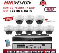 Hikvision Acusense 8CH NVR DS-7608NXI-K1/8P Dome MIC 4MP Security Camera Systems